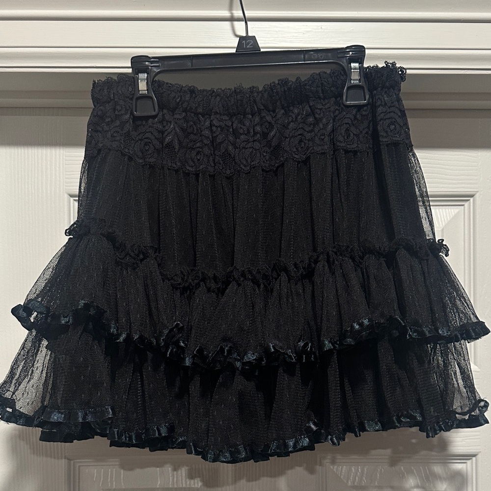 Papaya Black Tiered Lace Mini Skirt
